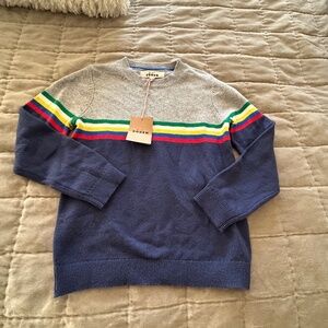 NEW MINI BODEN BOYS COLORBLOCK WOOL COTTON BLUE GRAY SWEATER 8 9 NWT